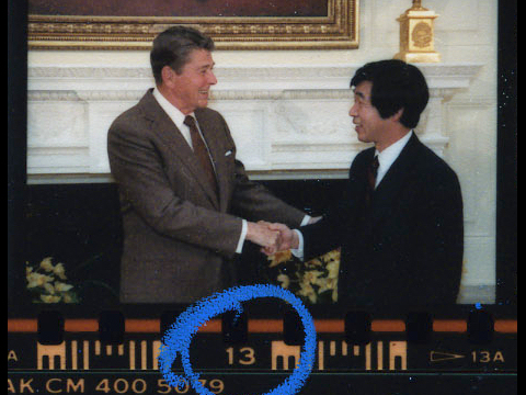 President Reagan greeting journalist/cosmonaut Akiyama Toyohiro,Photo C28721-13 (29 April 1985)Source: White House Photo Collection C28721-13.jpg